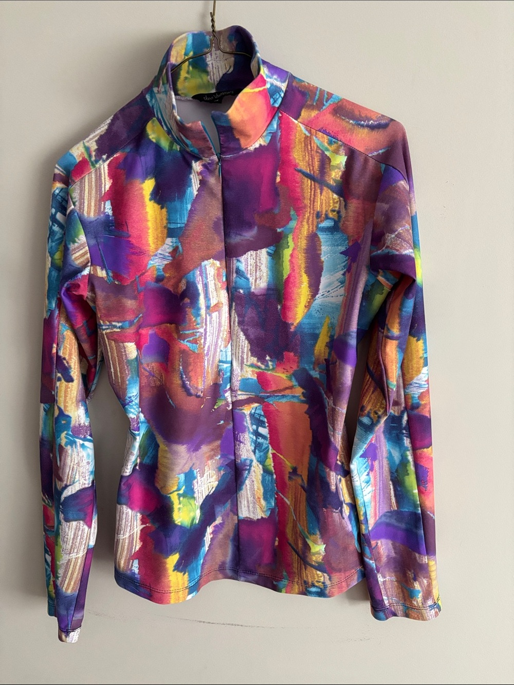 Skea Shimmies Abstract Painterly Zip-Front Long-Sleeve Top - Multi Purple
